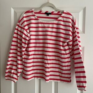 J CREW Red and White Striped Long Sleeve Top